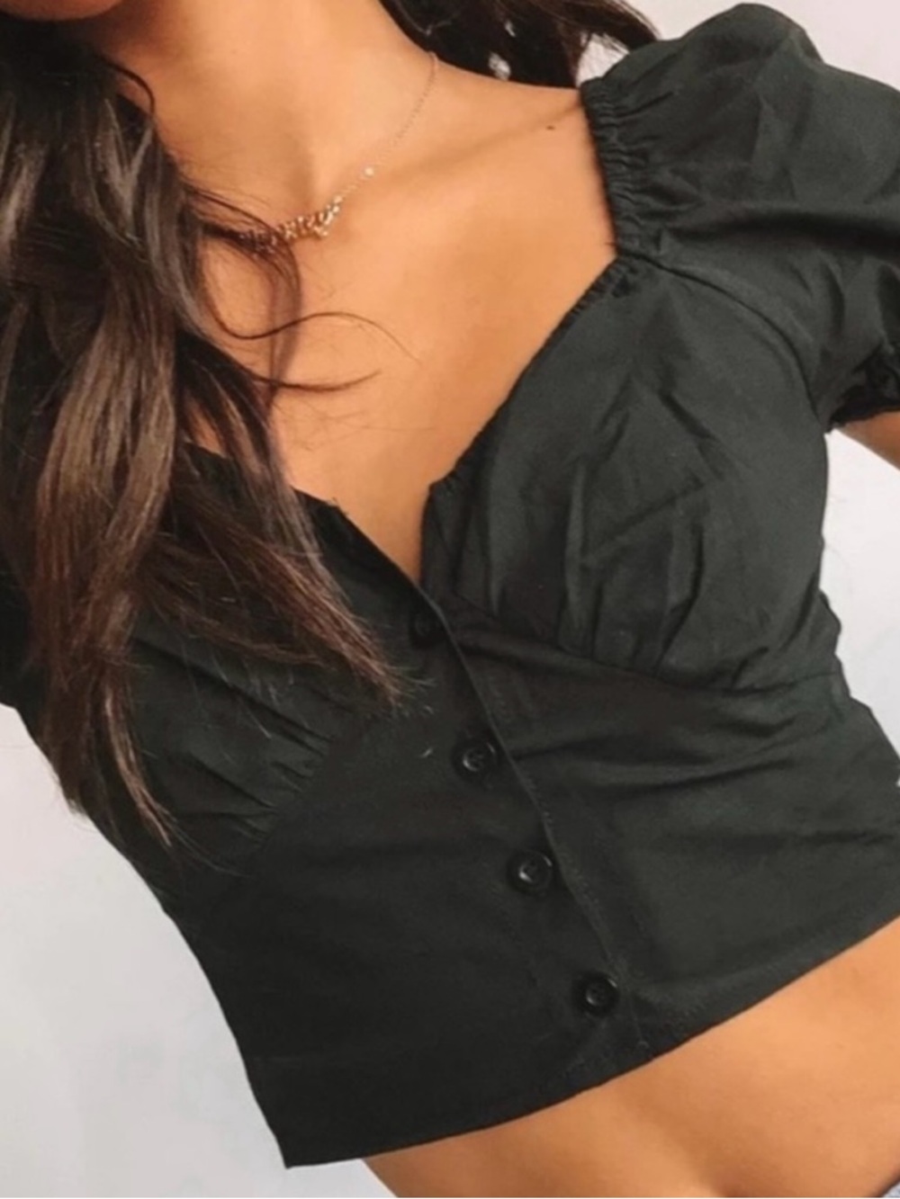 Princess Polly Black Button-Front Puff Sleeve Crop Top
